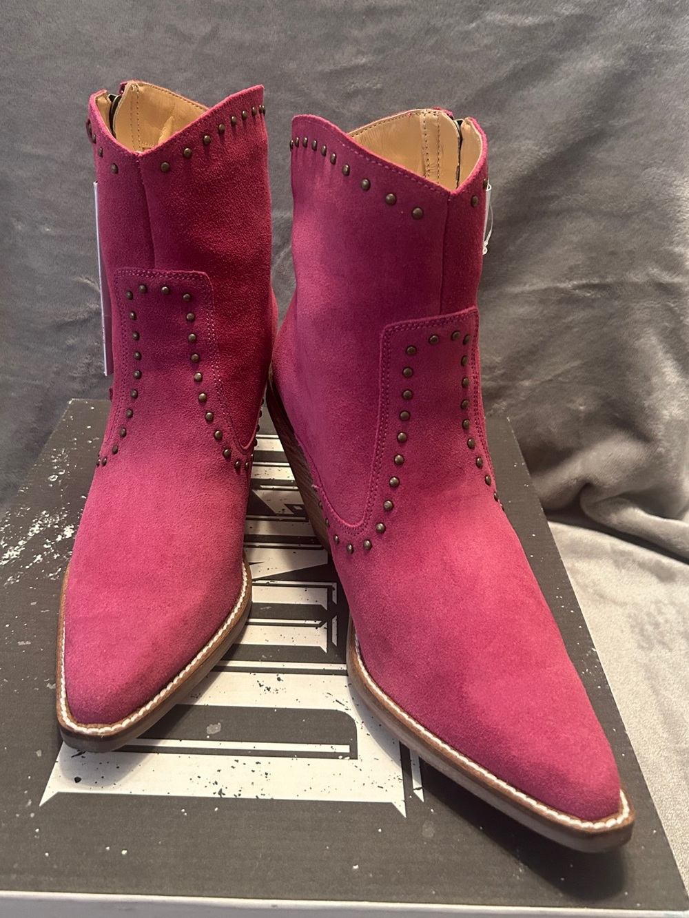 Dingo Women's Classy N’ Sassy Fuchsia Suede Ankle Boots with Stud Detail